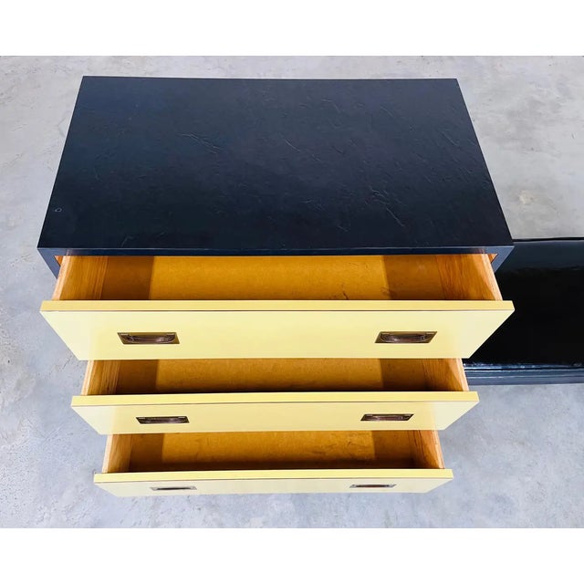 Renzo Rutili Style Yellow and Black Campaign Chest of Drawers With Low Bench For Sale - Image 9 of 10
