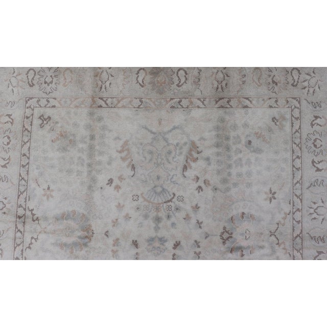 Mid 20th Century Neutral Vintage Turkish Oushak Rug With Floral Design and Medallions For Sale - Image 5 of 15