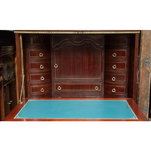 Empire Neo Classical Biedermeier Lyre Shaped Mahogany Secretaire Desk/ Dolphins & Armolu - Abattant Secretary Desk For Sale - Image 11 of 12