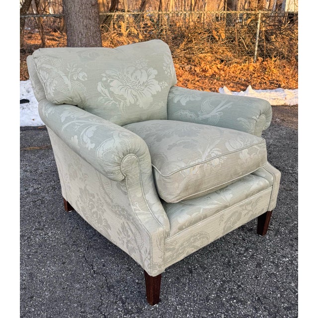 George Smith Laidback Arm Chair with down filled loose back and seat cushions on saber/tapered legs in light sea foam...