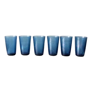 Vintage Vereco Set of 6 Blue Glass Tumblers
