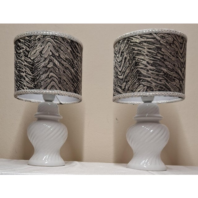 Vintage Table Lamps with White Ceramic Base, 1980s, Set of 2 For Sale - Image 6 of 9