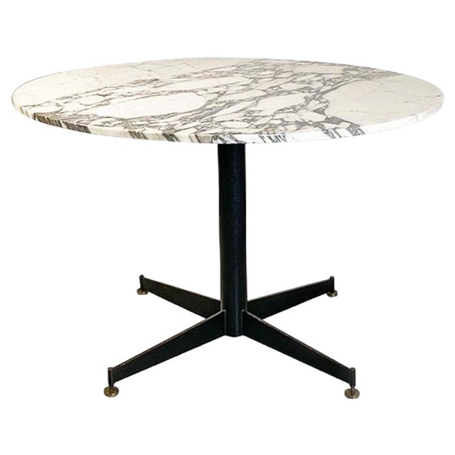 Mid-Century Modern Italian Round Marble, Metal and Brass Dining Table, 1950s For Sale