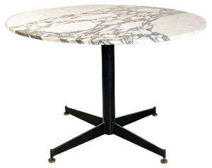 Mid-Century Modern Italian Round Marble, Metal and Brass Dining Table, 1950s