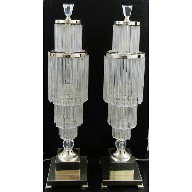 Art Deco 1990s Art Deco Style 4-Tiered Crystal Rods and Chrome Table Lamps - a Pair For Sale - Image 3 of 18