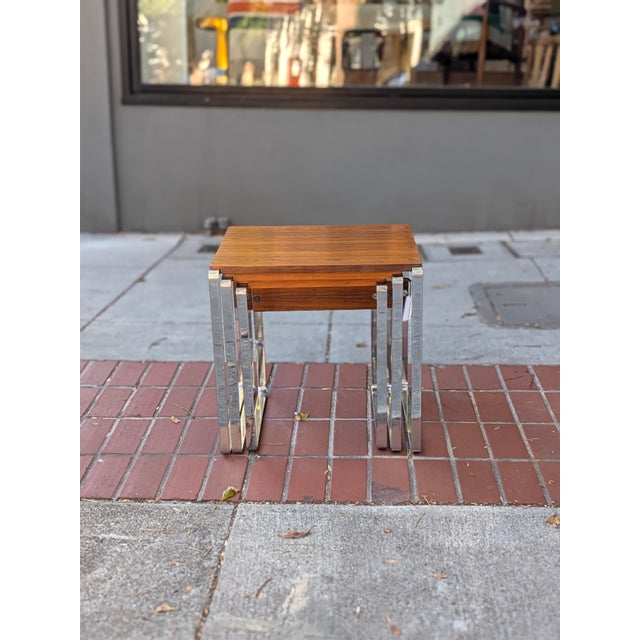 Vintage Rosewood and Chrome Nesting Tables, Set of 3, C. 1960s-70s For Sale - Image 4 of 9