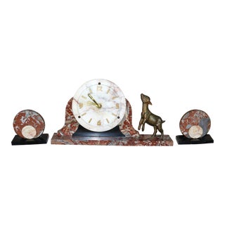 1920s Art Deco French Marble Clock & Garnitures - 3 Piece Set For Sale