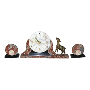 1920s Art Deco French Marble Clock & Garnitures - 3 Piece Set
