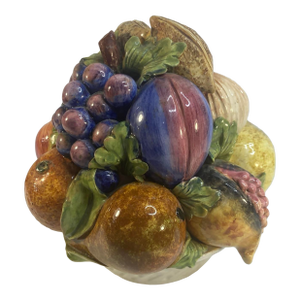 Mid-Century Majolica Hand Painted Porcelain Centerpiece Fruit Bowl, Italy