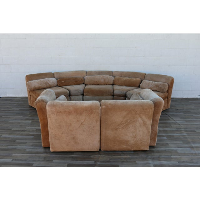 Vintage 1970s 7-Piece Modular Suede Leather Sectional Sofa, Curved Lounge Seating For Sale - Image 9 of 18