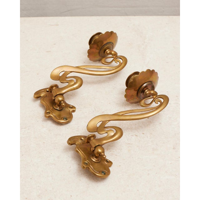 Art Nouveau Art Nouveau Brass Piano Candle Sconces For Sale - Image 3 of 15