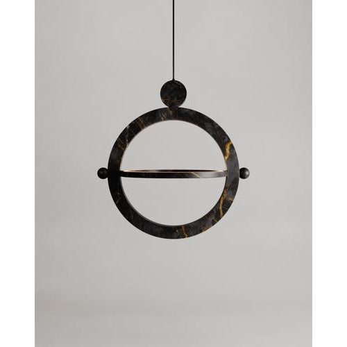 Contemporary Black Marble and Stone Ring-Shaped Gaïa Lamp by Esther Knopfler For Sale - Image 3 of 16