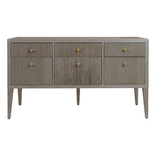 Matthew Izzo Home Palmer Fluted Sage Green Six Drawer Buffet With Brass Knobs For Sale