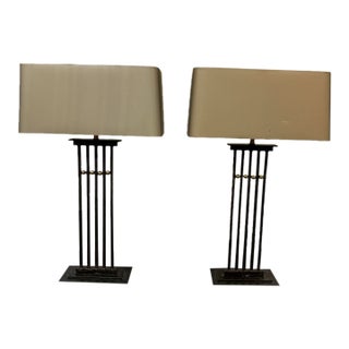 Late 20th Century Tanner Kenzie Sculpted Iron Craftsman Table Lamps, Pair For Sale