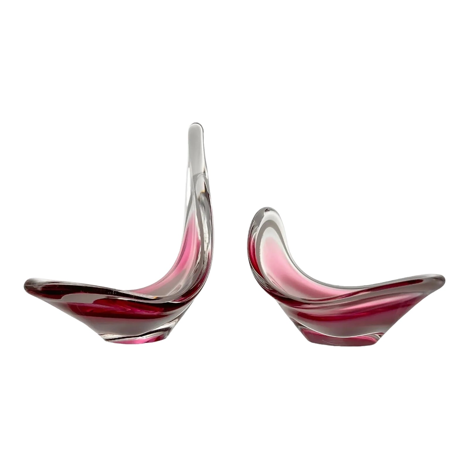 Pair of Signed 1957 Paul Kedelv Swedish Cranberry Colored Art