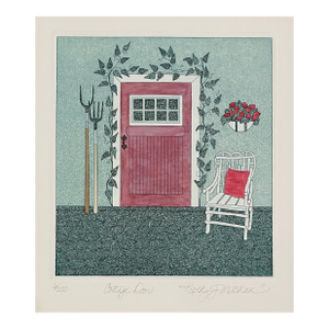 1980s Kathy Johnson Mitcham Cottage Door Color Etching