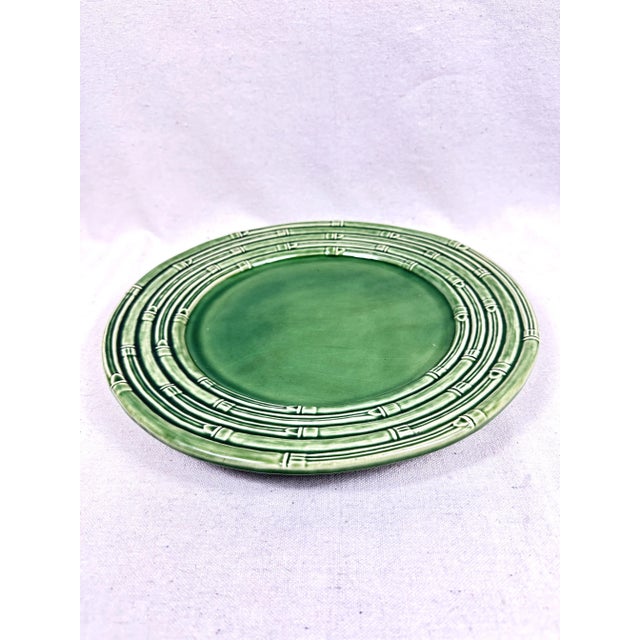 Vintage Bordallo Pinheiro green platter decorated with a faux bamboo edge. This is a pre-owned item so please see all...