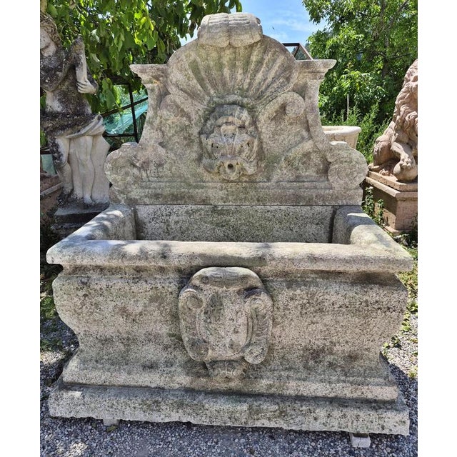 Magnificent Vicenza Stone Fountain consisting of a base and a front, late 19th century Bath 172 x 96.5 x 86 cm Front 159 x...