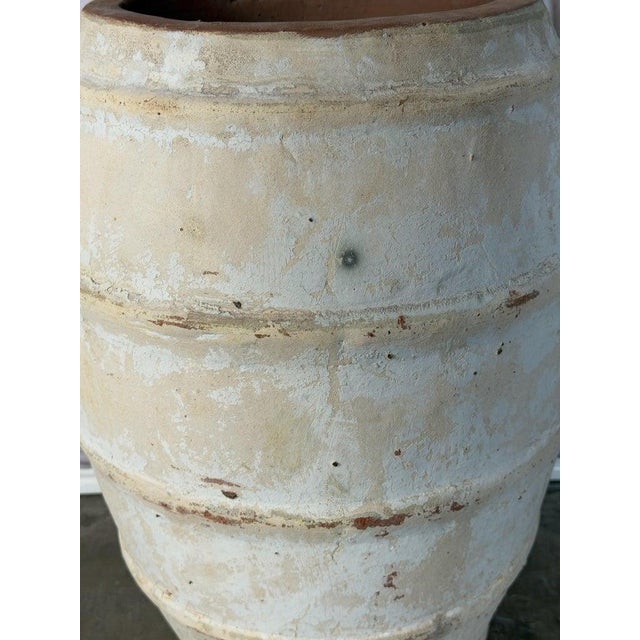 Spanish Whitewashed Terracotta Storage Vessel With Ribbed Form For Sale - Image 3 of 10