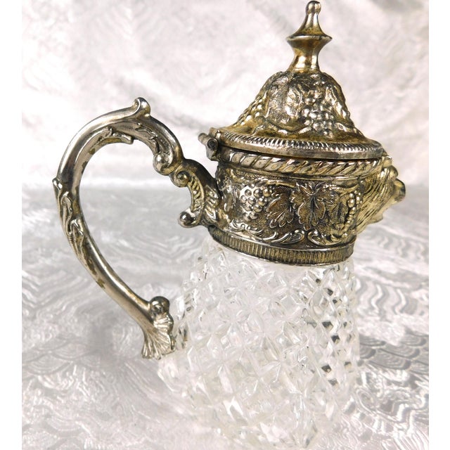1920s Crystal Syrup Pitcher, Milk Jug, Creamer With Metal Lid With Animal Head Spout For Sale - Image 4 of 10