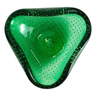 Murano Glass Triangular Green Bullicante Bowl by Seguso, Italy, 1960s For Sale