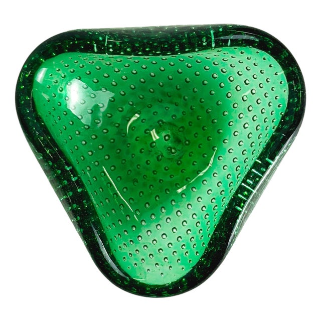 Murano Glass Triangular Green Bullicante Bowl by Seguso, Italy, 1960s For Sale