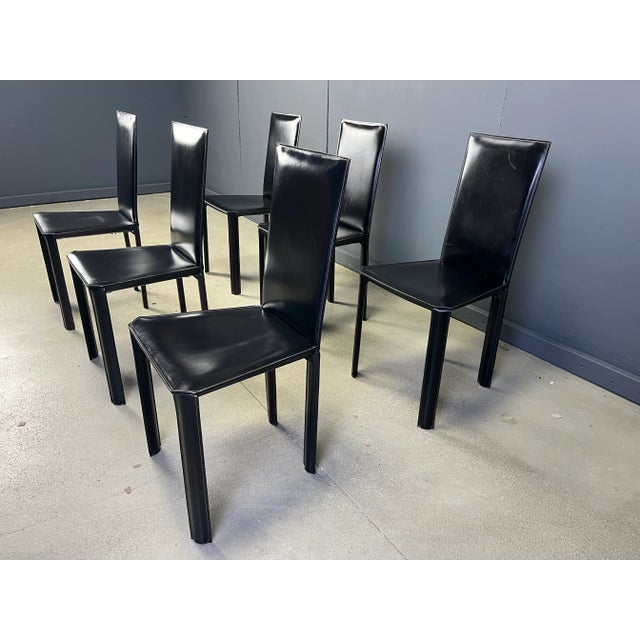 Mid-Century Modern Black Leather Dining Chairs from De Couro, Brazil, 1980s, Set of 6 For Sale - Image 3 of 9