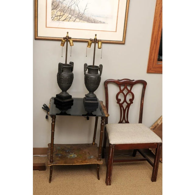 Pair of 1940s French Etruscan Cast Urn Lamps For Sale - Image 10 of 12