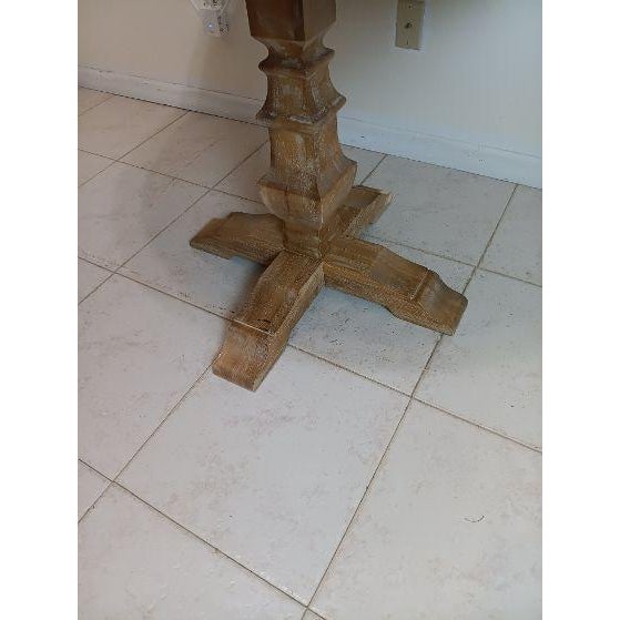 Farmhouse 1980s Farmhouse Style Table Sculpted Pedestal Base Rustic Brown Pine Wood Finish For Sale - Image 3 of 7