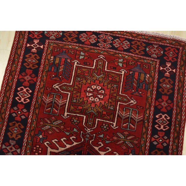 Karajeh Runner 3’8” X 15′ Red Wool Semi-Antique Tribal Hand-Knotted Rug For Sale In Philadelphia - Image 6 of 14