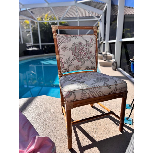 Baker Furniture Company 10 McGuire Mid 20th Century, Target Back Rattan Chairs. Beautifully, Professionally Restored With 2 Arm Chairs Included For Sale - Image 4 of 12