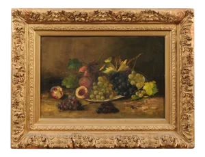 Mid 19th Century French Fruit Still Life Oil Painting, Framed