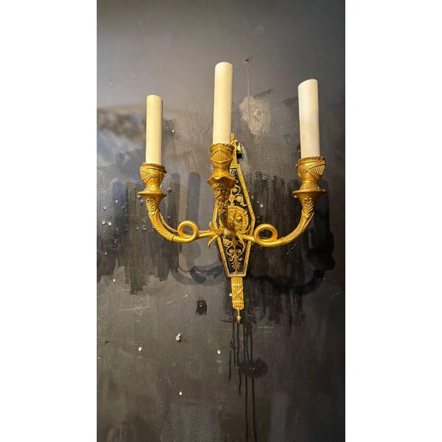 1920 French Empire Style Bronze Sconces With Lion Heads - a Pair For Sale - Image 9 of 12