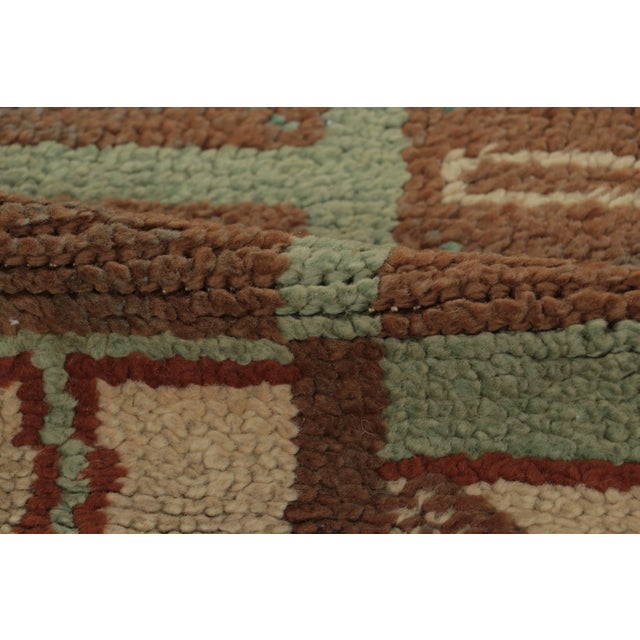 Antique Hooked Runner With Geometric Design in Brown & Green - Rug & Kilim For Sale In New York - Image 6 of 7