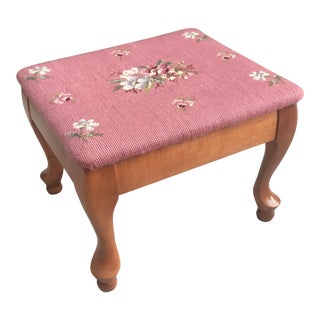 Vintage Needlepoint Footstool For Sale