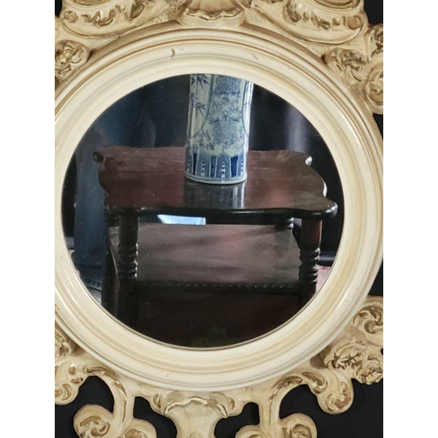 1960 Italian Art Nouveau Style Hand Carved Hand Painted Gilded Round Mirror For Sale - Image 11 of 18