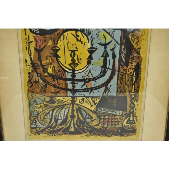 Mid 20th Century Vintage Irving Amen "Eve of the Sabbath" Woodblock Print Judaica Art, Signed For Sale - Image 5 of 11