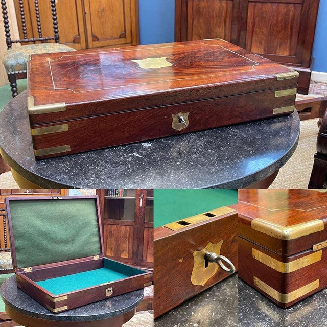 19th century mahogany marine box - L=48cm, D=31cm, H=9cm.