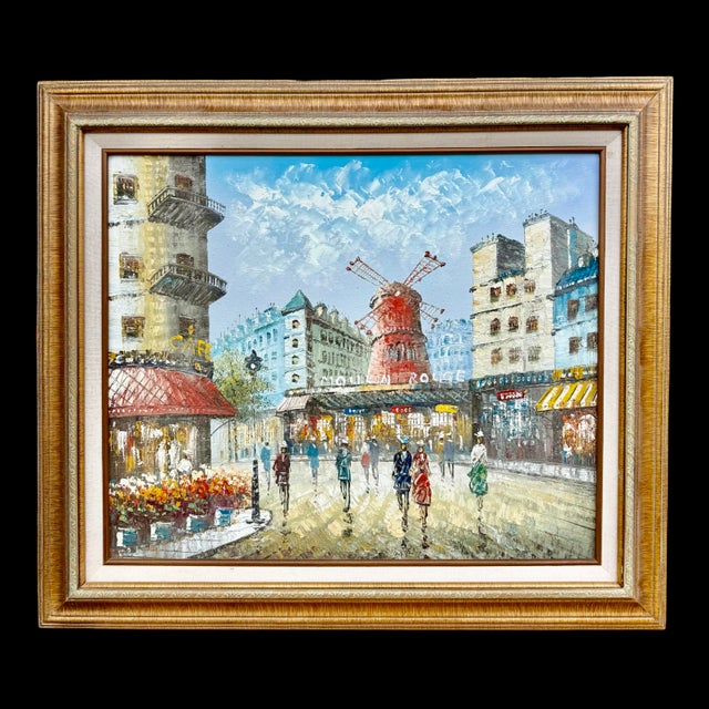French Vintage Paris Cityscape Moulin Rouge Oil Painting, Large Framed 1930s Impressionist Art For Sale - Image 3 of 7