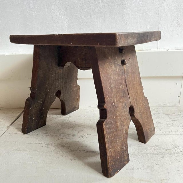 Rustic Oak Stool, 1920s For Sale - Image 6 of 17