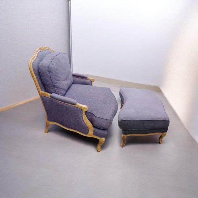 Vintage J. Royale French Bergère Chair & Ottoman With a Gilded Wood Frame For Sale In Raleigh - Image 6 of 12