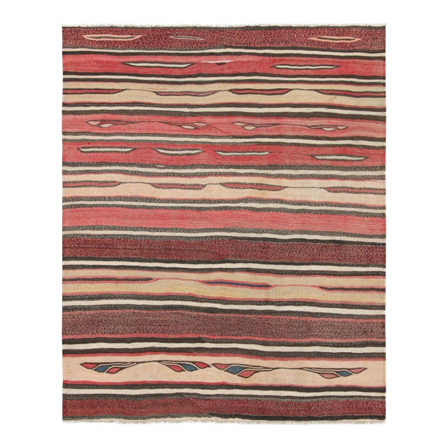 Vintage Azerbaijani Kilim With Beige-Brown and Red Stripes - Rug & Kilim For Sale