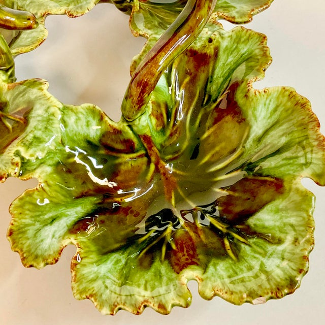 Vintage Americana Folk Art Majolica Faux Bois Leaf and Branch Relish Dish, 3 Sections. For Sale - Image 11 of 11