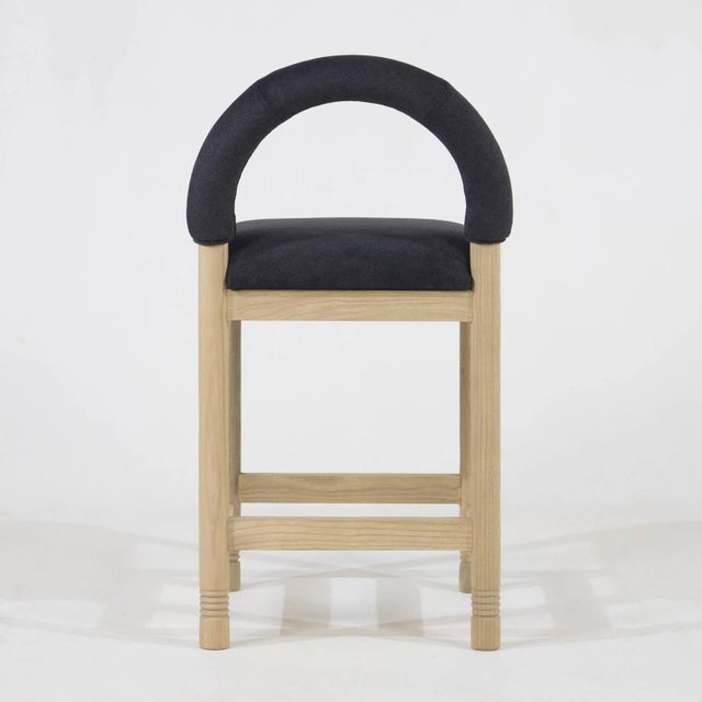 Heidi Teak & Charcoal Boucle Counter Stool For Sale - Image 4 of 5