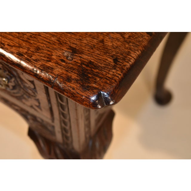 Early 18th Century English Oak Carved Lowboy For Sale - Image 9 of 12