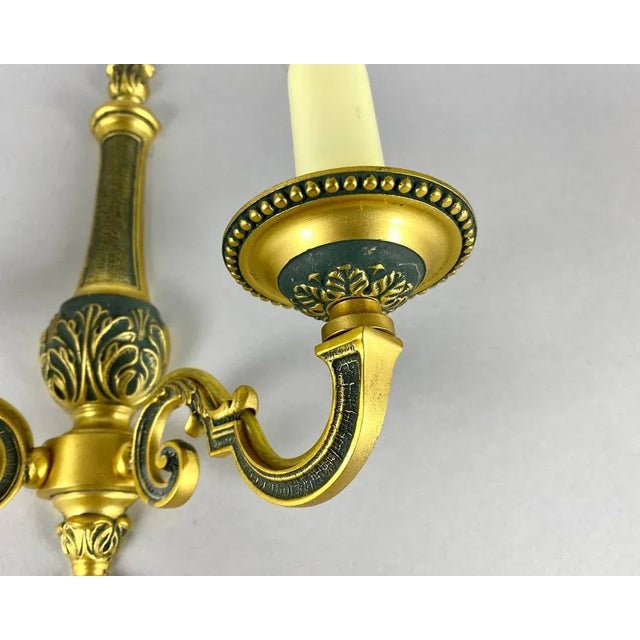 Vintage Double-Arm Wall Sconce in Gilt Brass and Enamel by Lumalux Paris For Sale - Image 4 of 11