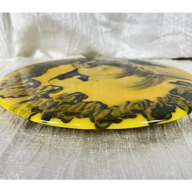 Large Vintage Studio Art Glass Wall Charger – Yellow & Cobalt Abstract Modernist Glass Art, Sculptural Wall Decor, 13” Statement Piece For Sale - Image 11 of 12