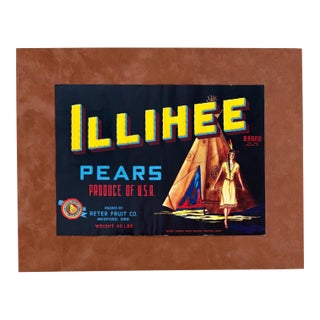 Original Vintage ILLHEE Pears Midford, OR Crate Label, Natie American, Matted For Sale