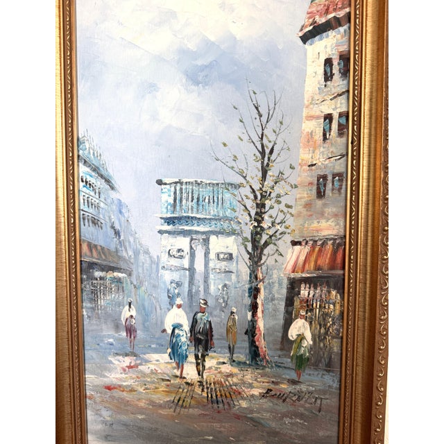Impressionist Late 20th Century Listed Artist C.Burnett(IX-XX) Oil Painting Paris Street Scene, Arc De Triomphe For Sale - Image 3 of 12