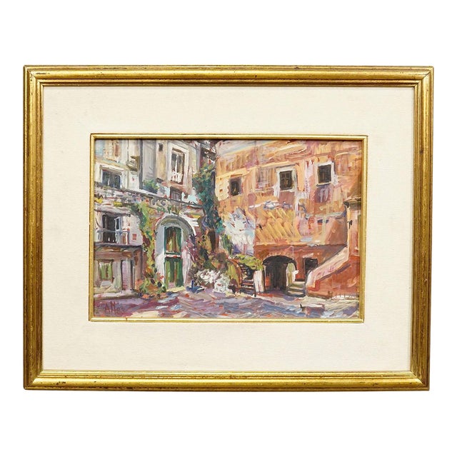 Alexander Michael Oil Painting of the Marketplace in S. Felice Circeo, 1983 For Sale